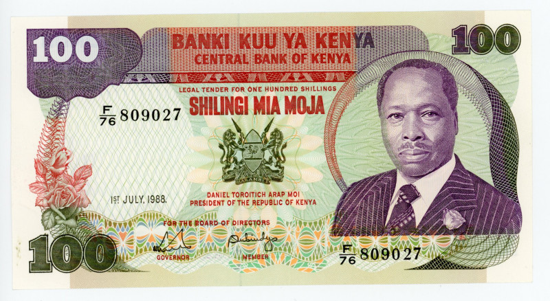 Kenya 100 Shillings 1988
P# 23f; N# 217117; # F76-809027; UNC