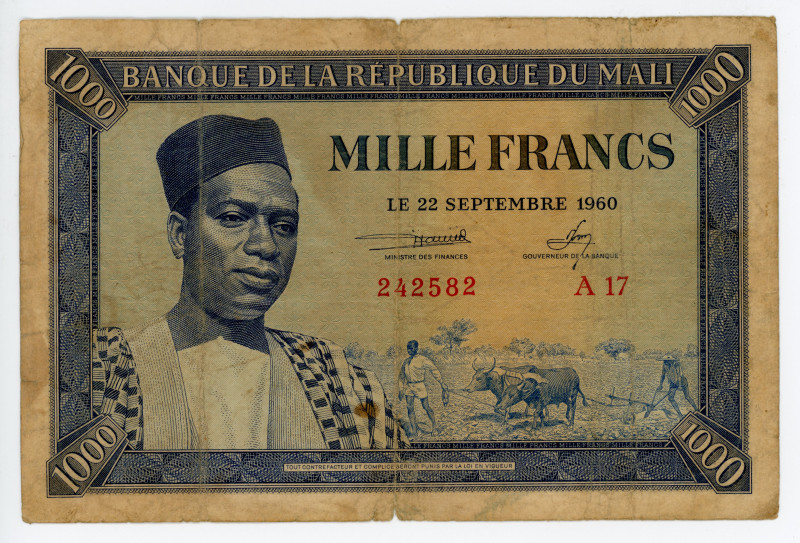 Mali 1000 Francs 1960
P# 4; #242582 A17; F