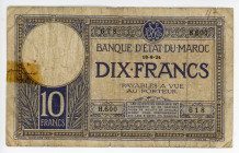 Morocco 10 Francs 1924
P# 11b; # H.600 618; Yusef; VF-