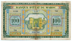 Morocco 100 Francs 1943
P# 27a; # 2531764; VF-