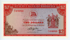 Rhodesia 2 Dollars 1977
P# 35; # X/1 018953; REPLACEMENT; UNC