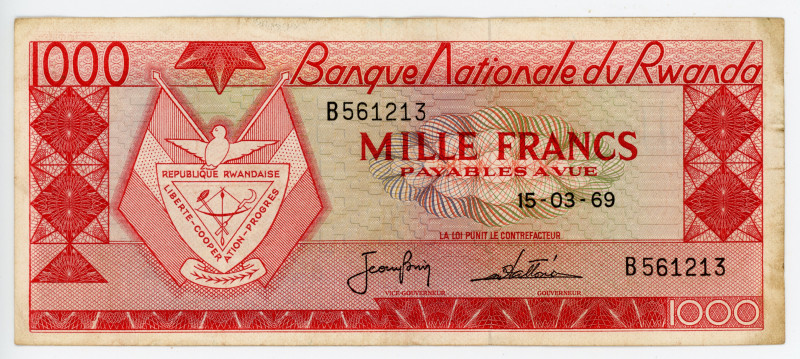 Rwanda 1000 Francs 1969
P# 10a; # B561213; VF