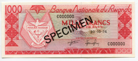 Rwanda 1000 Francs 1974 Specimen
P# 10s2; UNC