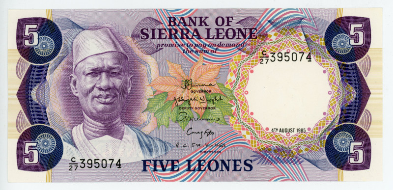 Sierra Leone 5 Leones 1985
P# 7g; #C/27 395074; UNC