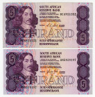 South Africa 2 x 5 Rand 1989 (1994) (ND)
P# 119d; 119e;
