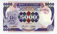 Uganda 5000 Shillings 1986
P# 24b; # J/78 414691;