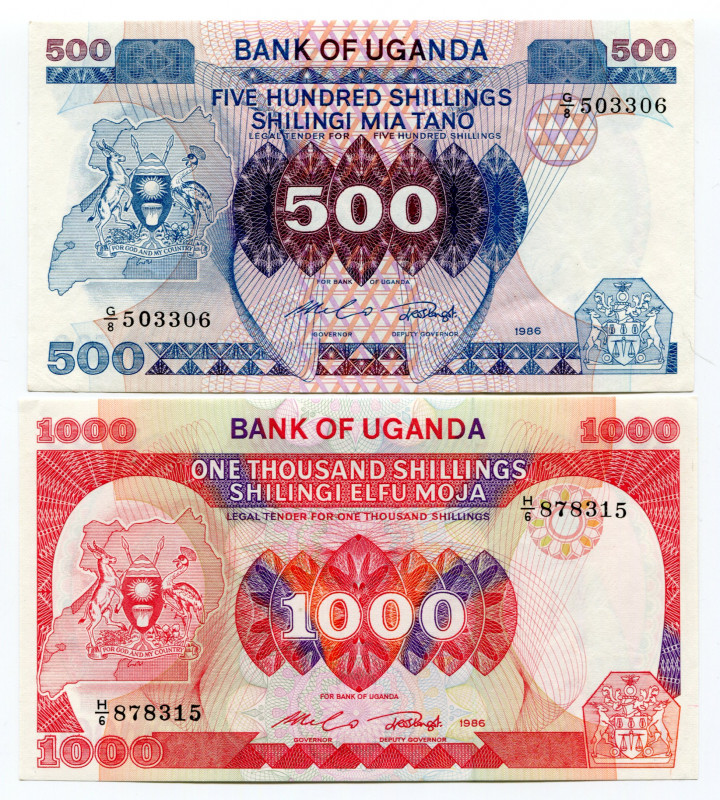 Uganda 500-1000 Shillings 1986
P# 25; 26; UNC