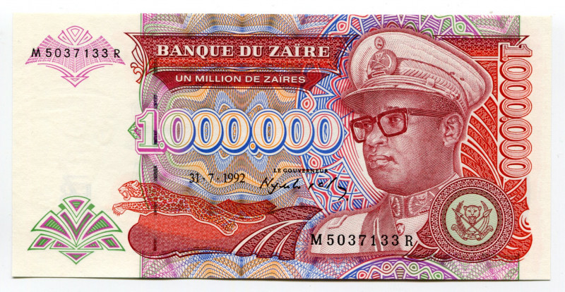 Zaire 1000000 Zaires 1992
P# 44a; # M 5037133 R; UNC