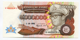Zaire 5000000 Zaires 1992
P# 46a; # N 4862819 G; UNC