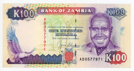 Zambia 100 Kwacha 1991
P# 34a; # AD0577971; UNC