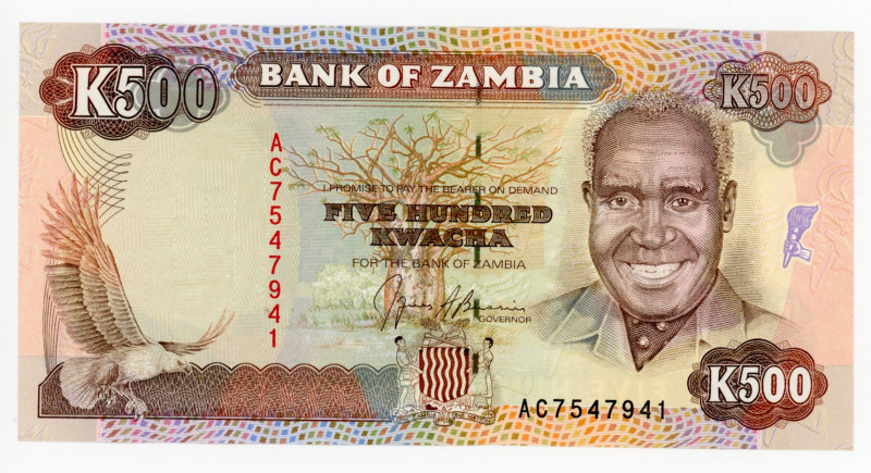 Zambia 500 Kwacha 1991
P# 35a; # AC7547941; UNC