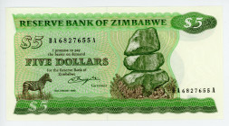 Zimbabwe 5 Dollars 1980
P# 2a; #BA6827655A; Signature 1; Salisbury; AUNC-UNC