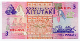 Cook Islands 3 Dollars 1992 (ND)
P# 7a; # BBB043290; Elizabeth II; UNC