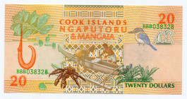 Cook Islands 20 Dollars 1992 (ND)
P# 9a; # BBB038328; Elizabeth II; UNC
