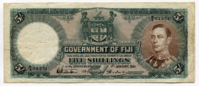 Fiji 5 Shillings 1941
P# 37d; # B/3 64074; George VI; VF-XF