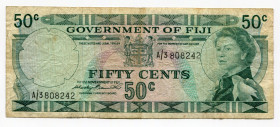 Fiji 50 Cents 1969 (ND)
P# 58a; # A/3 808242; Elizabeth II; VF-XF