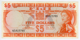 Fiji 5 Dollars 1974 (ND)
P# 73a; #A/1 823789; Rare Signature: D.J. Barnes and I.A. Craik; XF