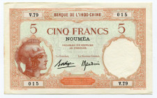New Caledonia 5 Francs 1926 (ND)
P# 36b; # V.79 015; AUNC