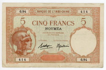 New Caledonia 5 Francs 1926 (ND)
P# 36b; N# 216078; # G.94 414; VF-XF