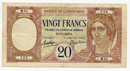 New Caledonia 20 Francs 1929 (ND)
P# 37b; # M.54 500; XF-