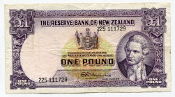 New Zealand 1 Pound 1956 - 1960 (ND)
P# 159c; # 225 111729; Elizabeth II; VF+