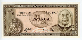 Tonga 1/2 Pa'anga 1975
P# 18a; #B/1 004910; 2 Signatures; UNC