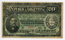 Argentina 20 Centavo 1890 - 1891
P# 211b; # 194963; VF