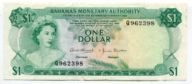 Bahamas 1 Dollar 1968
P# 27a; # Q962397; Elizabeth II; AUNC-