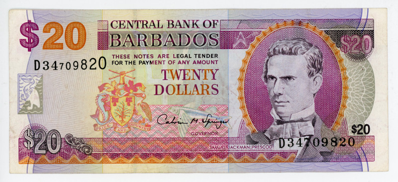 Barbados 20 Dollars 1996 (ND)
P# 49; #D34709820; VF