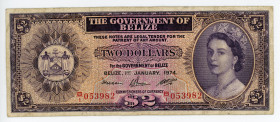 Belize 2 Dollars 1974
P# 34a; #B/1 053982; F