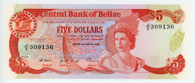 Belize 5 Dollars 1989
P# 47b; # J/5 309136; UNC