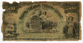 Brazil Banco dos Estados Unidos do Brazil 500 Mil Reis 1890 Counterfeit?
P# S607b; # 36219; A suspected counterfeit of this unissued ABNCo design. Ab...
