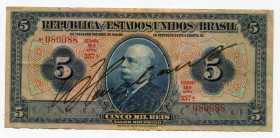 Brazil 5 Mil Reis 1936 (ND)
P# 29b; # 357A 080088; XF