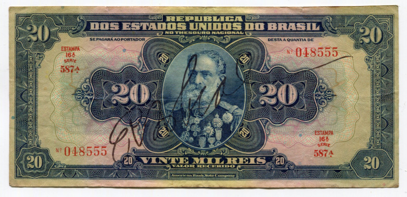 Brazil 20 Mil Reis 1942 (ND)
P# 48d; # 587A 048555; XF-