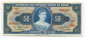 Brazil 50 Cruzeiros 1961 (ND)
P# 169a; # 1198A 099430; UNC
