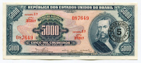 Brazil 5 Cruzeiros Novos on 5000 Cruzeiros 1967 (ND)
P# 188b; # 2721A 087649; UNC