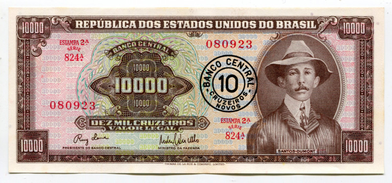 Brazil 10 Cruzeiros Novos on 10000 Cruzeiros 1967 (ND)
P# 190a; # 824A 080923; ...