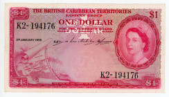 British Caribbean Territories 1 Dollar 1955
P# 7b; # K2-194176; Elizabeth II; XF
