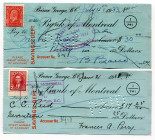 Canada Montreal Lot of 2 Cheques 3 Cents 1933 & 1938 With Adhesive Stamps
Paid Cheques
