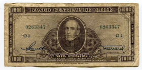 Chile 1000 Pesos / 100 Condores 1947 - 1959 (ND)
P# 116; # O2 0263347; VF-