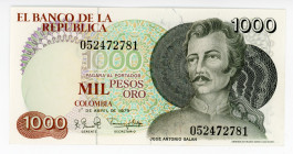 Colombia 1000 Pesos Oro 1979
P# 421a; # 052472781; UNC