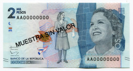 Colombia 2000 Pesos 2016 (2015) Specimen
P# 458as; UNC