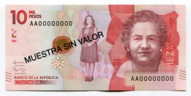 Colombia 10000 Pesos 2016 (2015) Specimen
P# 460s; UNC