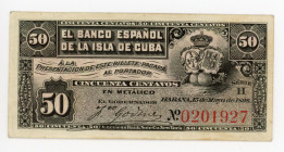 Cuba 50 Centavos 1896
P# 46a; # 0201927; XF+