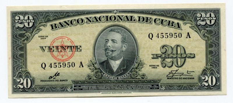 Cuba 20 Pesos 1960
P# 80c; # Q455950A; UNC