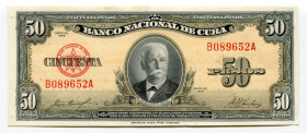Cuba 50 Pesos 1958
P# 81b; # B089652A; UNC