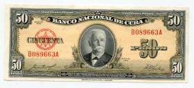 Cuba 50 Pesos 1958
P# 81b; # B089663A; UNC