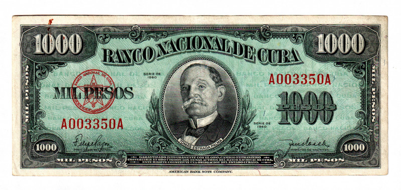 Cuba 1000 Peso 1950
P# 84; Rare; XF+