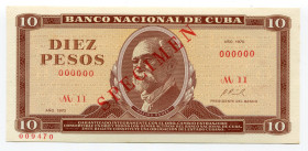 Cuba 10 Pesos 1970 Specimen
P# 104s; # 009470; UNC