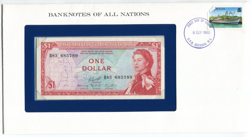 East Caribbean States 1 Dollar 1965 (ND) First Day Cover (FDC)
P# 13f; # D11256...